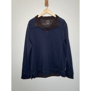 Carbon 2 Cobalt Navy Button Plaque Henley Sweater with Brown Corduroy Trim Large
